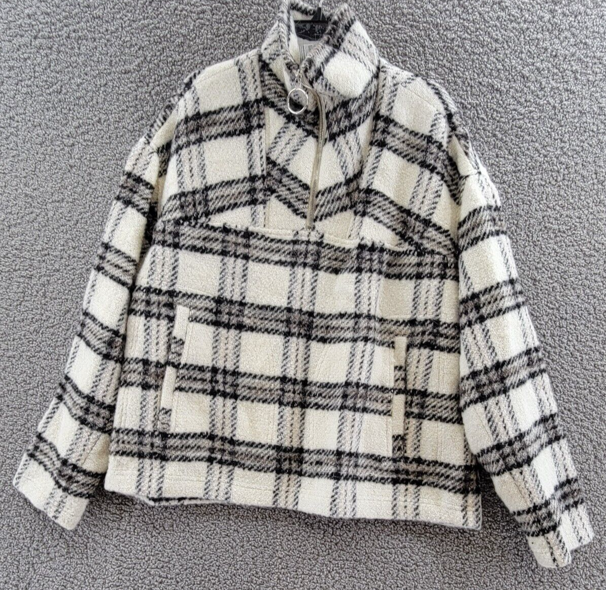 Pre-owned Iro Bika Partial Zip Wool Blend Sweater Women's 38 Ecru Multi Plaid Long Sleeve In White