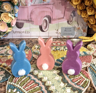 Easter Bunny Rabbit PEEPS Pastel Ceramic Figurine 4'' Tier Tray Decor 3pc