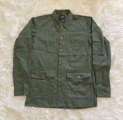 Drake s London Overshirt Button Up Shirt Olive Green Small