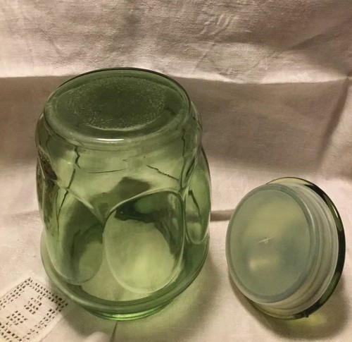 Mid Century Vintage Avocado Green Thumbprint Glass Canister Apothecary Jar 7