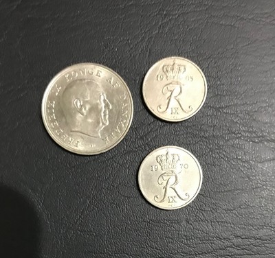 World Coins - Denmark 1963 1 Krone 1965 10 Ore 1970 10 Ore