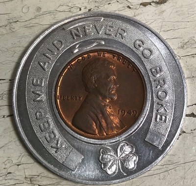 Vintage Encased 1949 Penny Rexall Drugstore Good Luck Cent BK