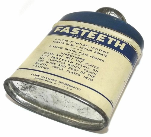 Vintage  Fasteeth 3/4 oz. Tooth Powder Advertising  Tin - Full