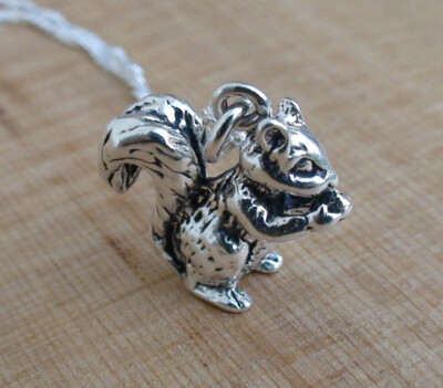 FashionJunkie4Life Sterling Silver 3D Squirrel Charm with 18'' Chain
