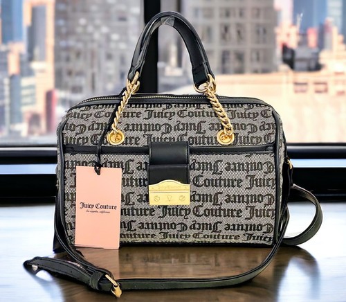 New Black Juicy Couture Purse Barrel Bag Quilted Puff Roll
