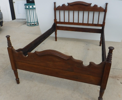 Antique Vtg Oak Wood Jenny Lind Bed Headboard Footboard Rails Spool Spindle