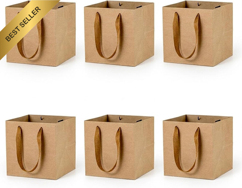 6 PCS Brown Kraft Paper Gift Bags with Handles 30 * 30 * 30CM, Large Square Shop