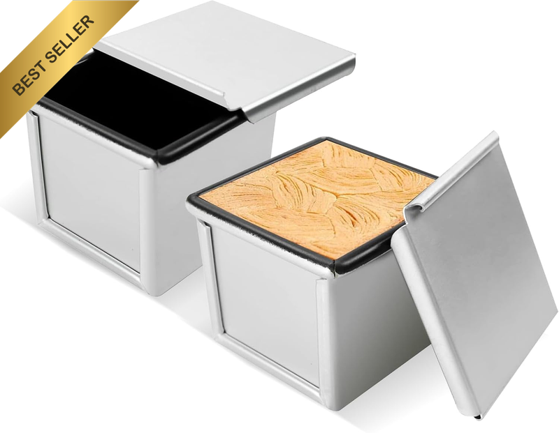 2 PCS Mini Pullman Loaf Pan with Lid, Nonstick Square Cake Toast Box Bread Bakin