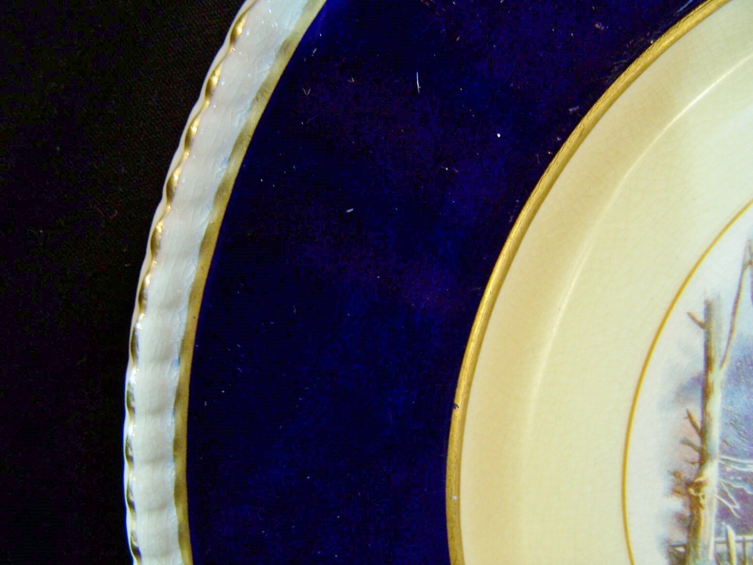 Antique GORHAM Black Starr & Frost England FOX HUNTING Horse Plate Cobalt Gold d