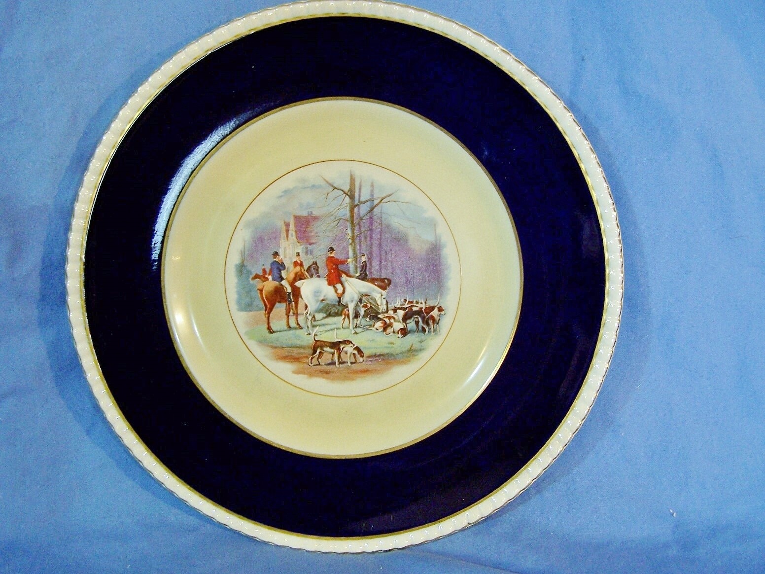 Antique GORHAM Black Starr & Frost England FOX HUNTING Horse Plate Cobalt Gold e