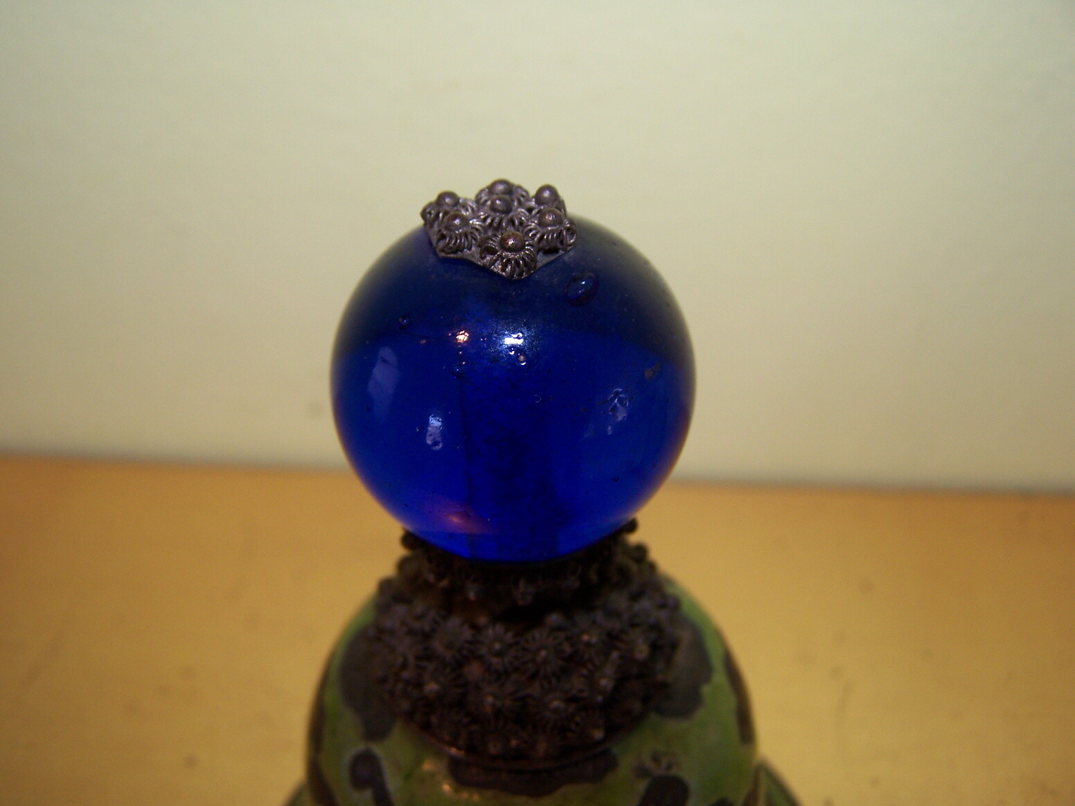 RANK BADGE HAT BUTTON  -Chinese Qing Mandarin GLASS Finial Bell PEKING BLUE