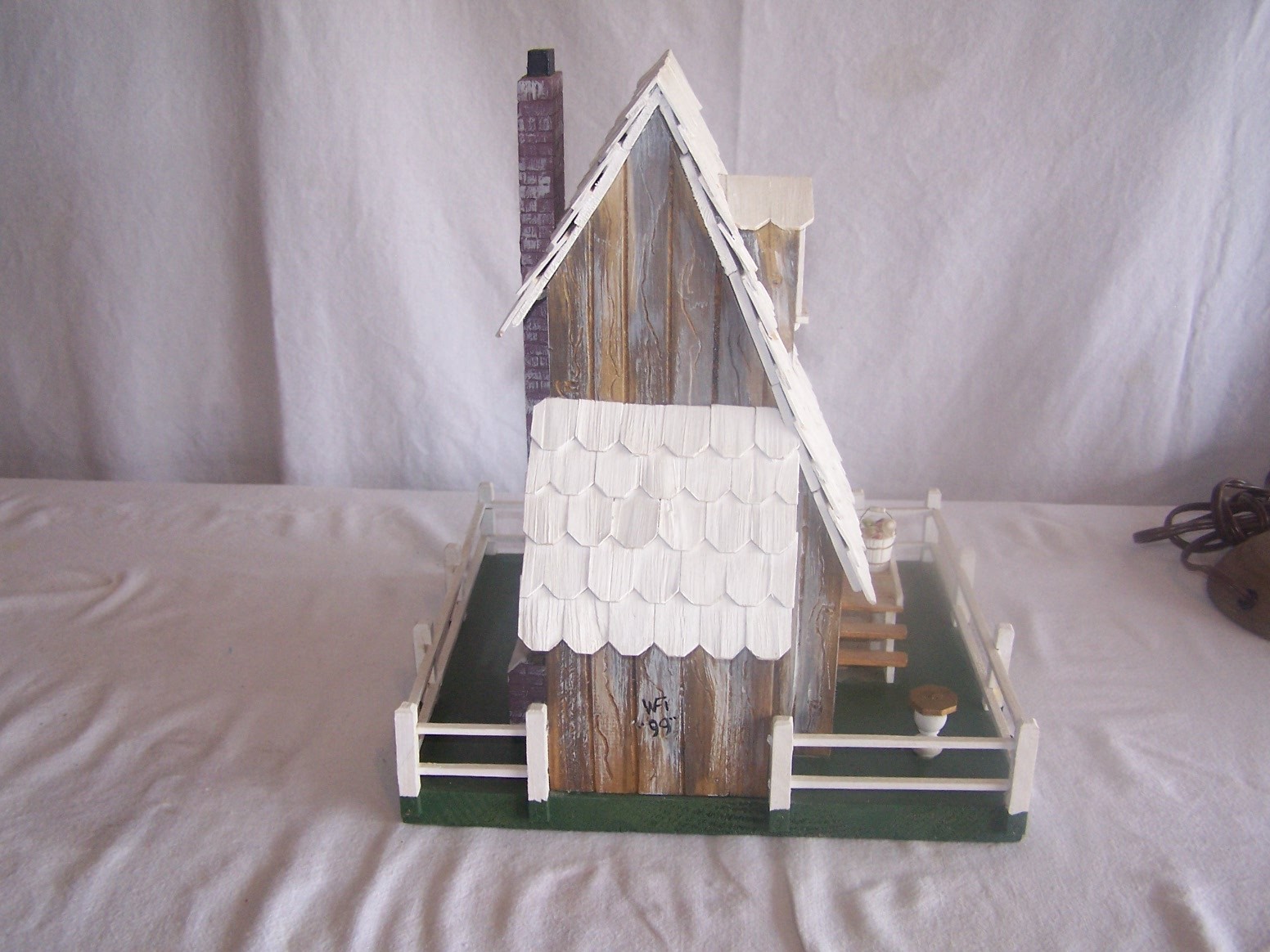 Handmade, Wooden, Decorative Bird House, 1999, Rustic, Picket Fence, Deck