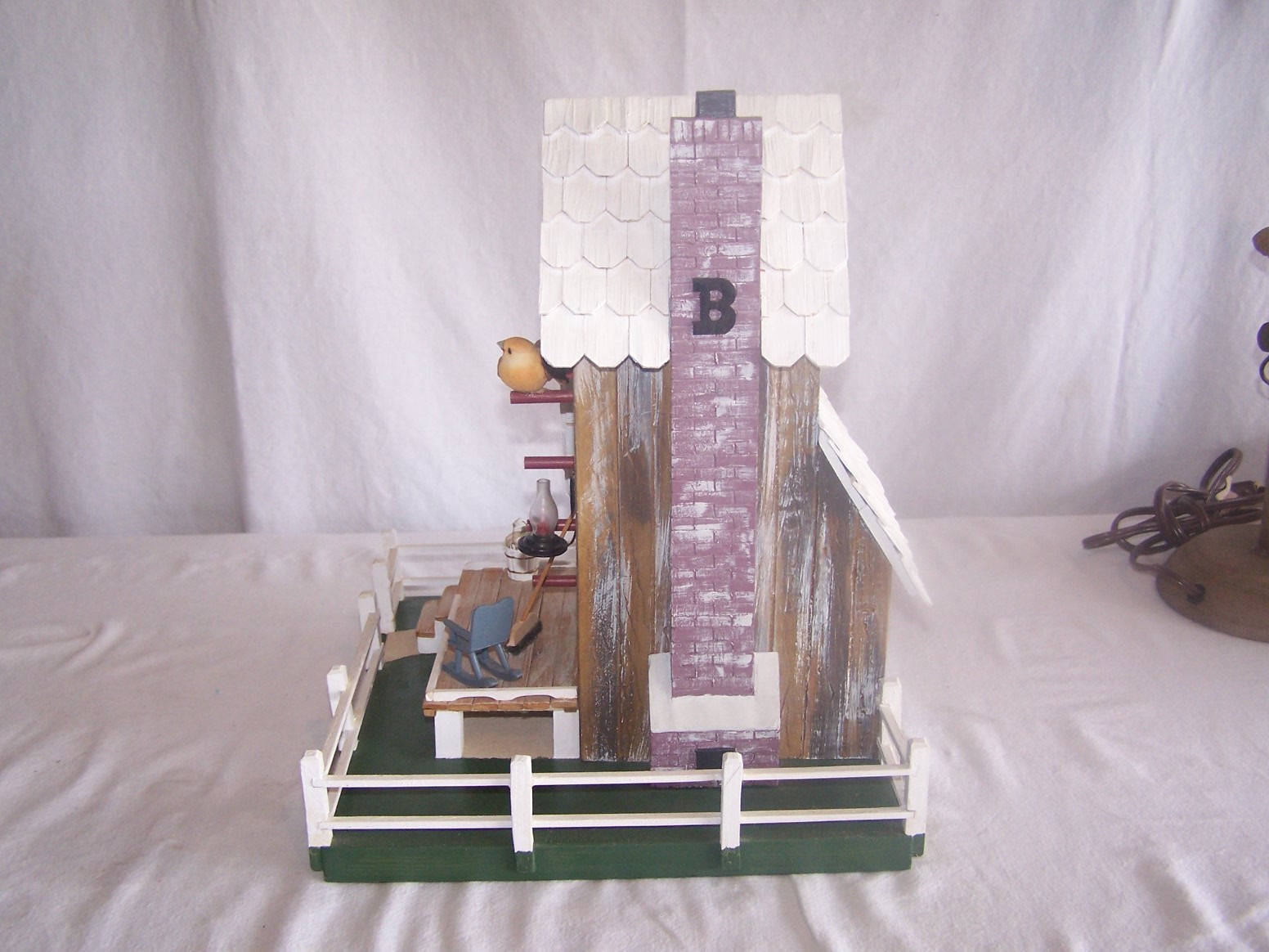 Handmade, Wooden, Decorative Bird House, 1999, Rustic, Picket Fence, Deck