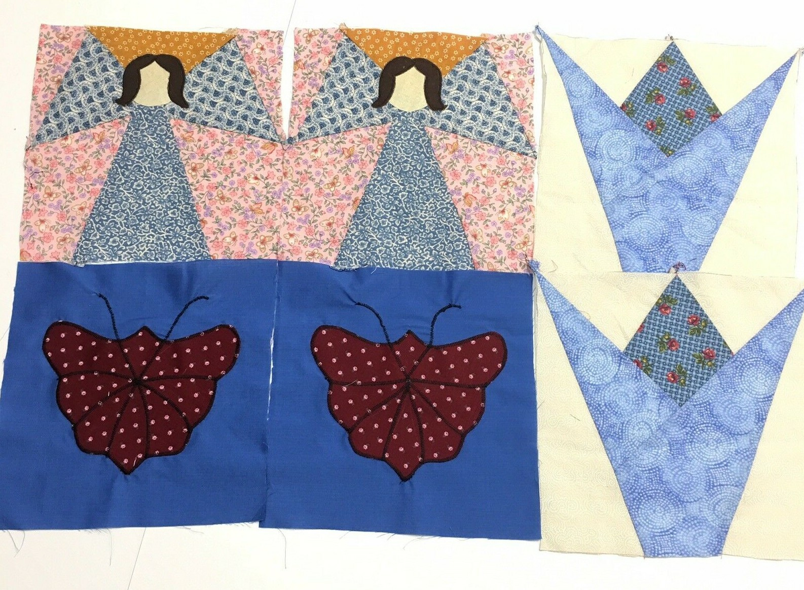 Patchwork Quilt Top Blocks 35 Piece Mixed Lot Applique Embroidered Crazy Star