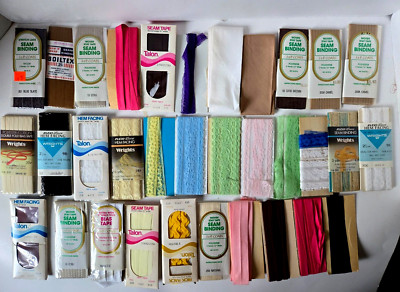 Lot NIP Sewing Notions Seam Binding Hem Facing Bias Tape Lace Remnants Vintage