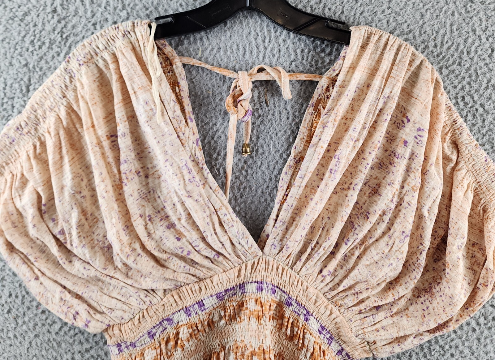 Free People Next Vacation Top Women's XS Ivory Combo Floral V-Neck Tie Closure - Picture 4 of 20