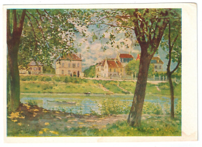 POSTCARD Alfred Sisley Village on Seine French painting Hermitage Museum Russia