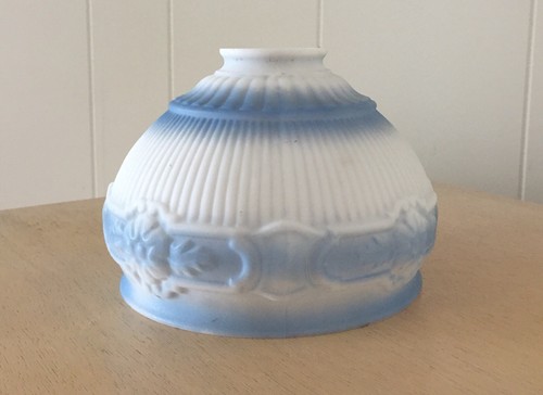Antique/Vintage Blue & White Milk Glass Light/Lamp Shade Scalloped/Floral Design