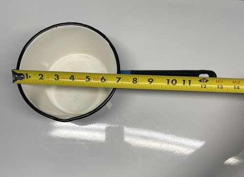 Vintage Huta Silesia Poland Blue Enamel Enamelware Steel Sauce Pan Pot # 16 60s