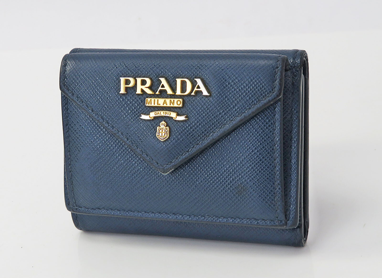 t様へ①⑤ Authentic PRADA Navy Saffiano Leather Trifold Compact Wallet