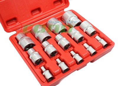 14pc Torx Torq Torque Star Female E-Socket Set Bit 1/4''+3/8''+1/2'' Dr. w/Case