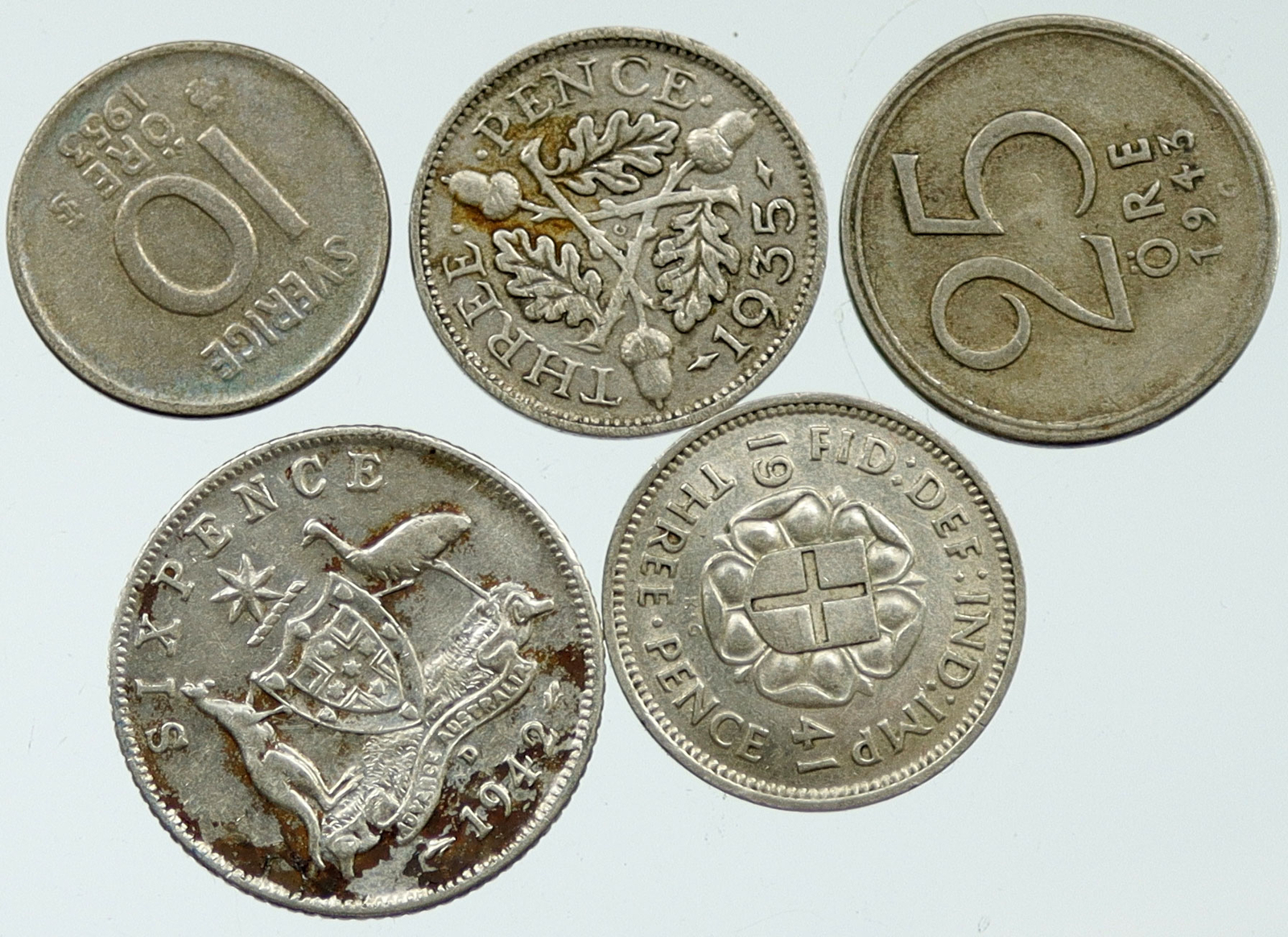 Lot of 5 Silver WORLD COINS Authentic Collection Vintage