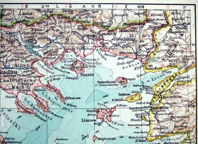 Original 1924 German Map of Greece by Meyers