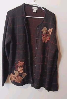 Classic Elements Vintage Fall Leaf Cardigan Size XL 18 Plus Size