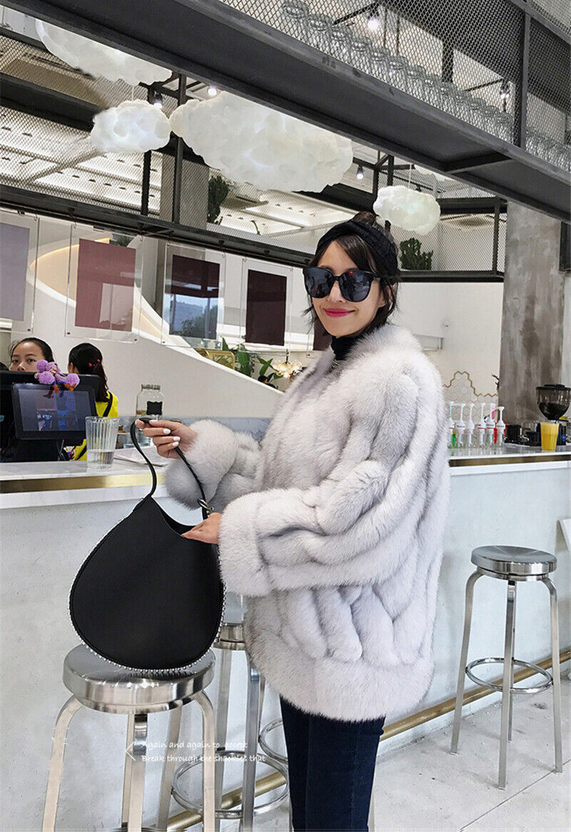 Pre-owned Bf 2022 Women Real Natural Fox Fur Coat Winter Thick Female Outerwear Short Jacket In White