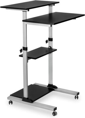 Mount-It! Rolling Desk Adjustable Height 54.7'',  Standing 27.5'' Wide, Locking  ﻿