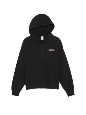 Victoria's Secret Ivy Fleece Full Zip Campus Hoodie Game Day Black Medium VS140