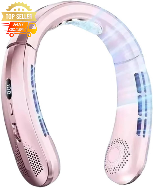 8000mAh USB Bladeless Neck Fan Portable Rechargeable Mute LED - Rose Gold