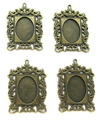 4 Antiqued BRONZETONE Masterpiece 25mm x 18mm CAMEO craft PENDANT Frame Settings