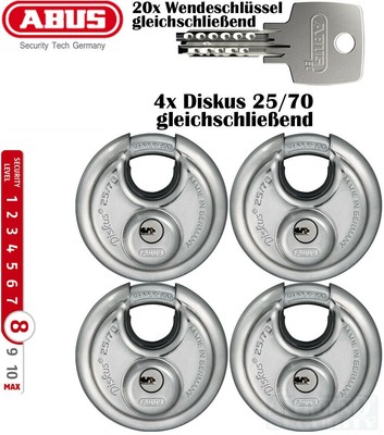 4x ABUS Diskusschloss Vorhangschloss 25/70 + 20x gleiche Wendeschlüssel