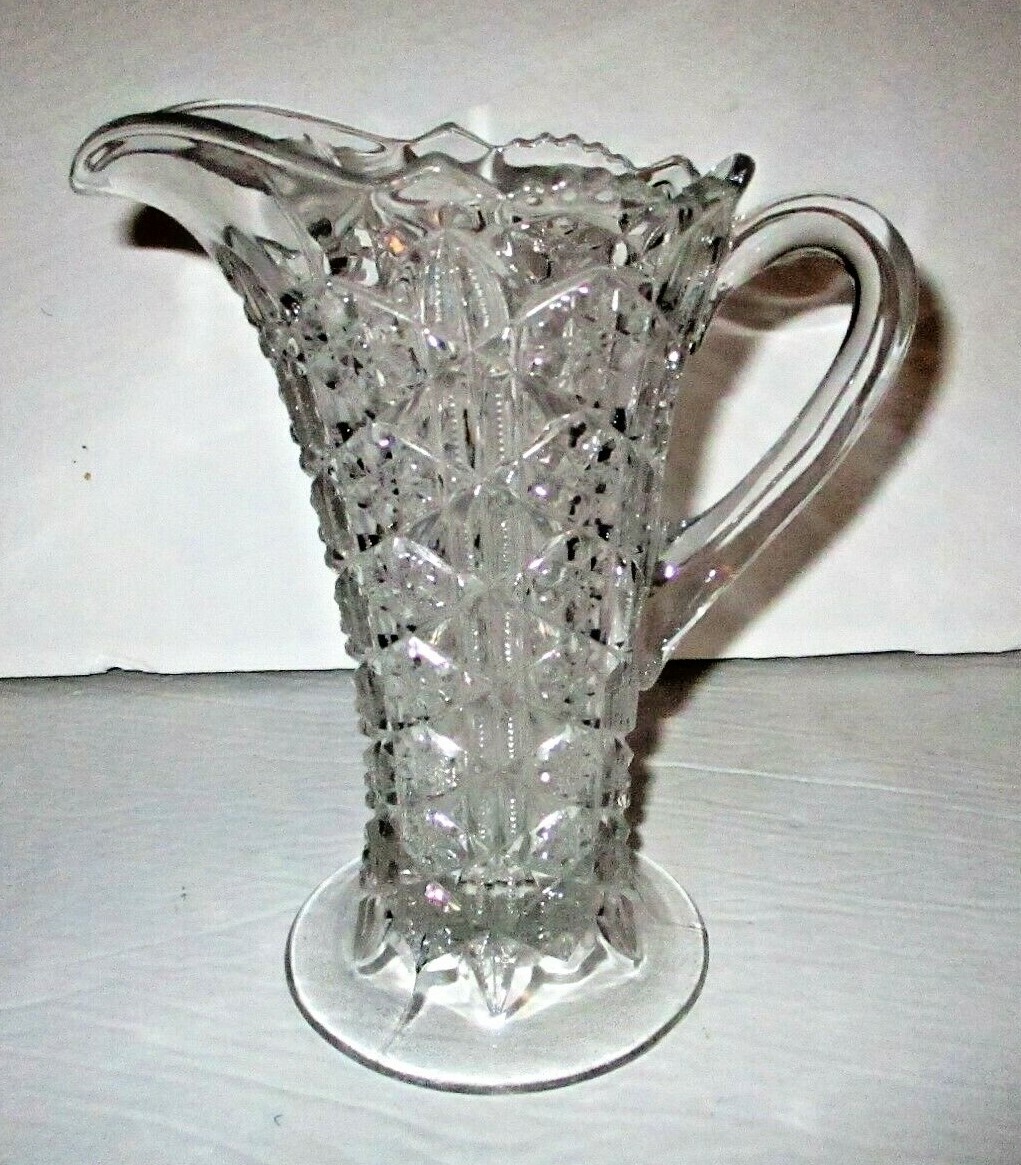 Vintage Imperial Nu-Cut Glass Water Pitcher Art Deco Cut Glass EAPG Faceted Jug