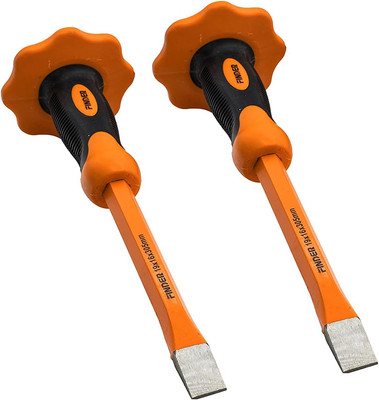 2PCS 12 Inch Heavy Duty Mason Chisel with Hand Guard, 2 PCS Flat End Chisels, Ro