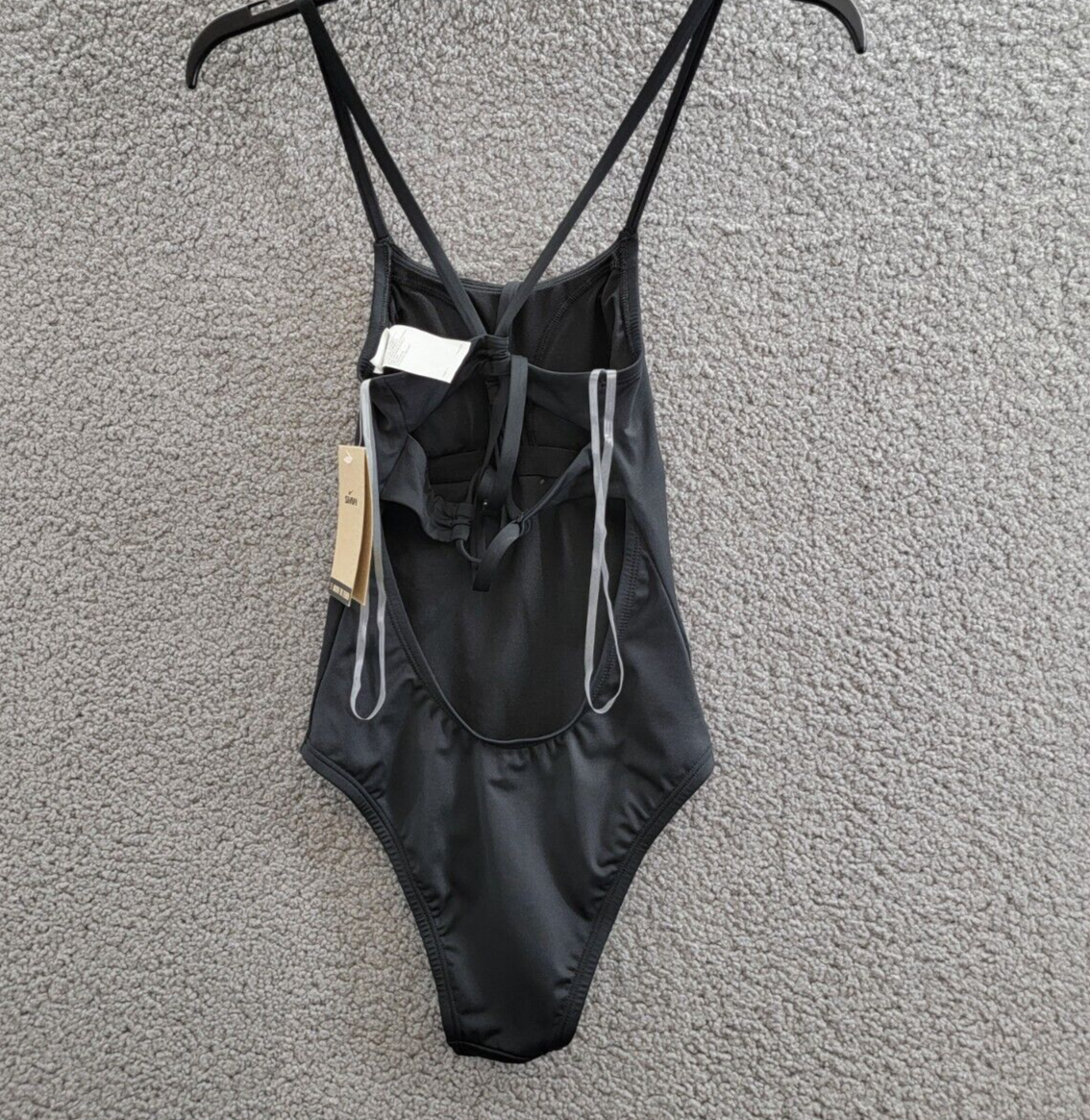 Nike Lace Up Back One-Piece Swimsuit Women's XS Black Scoop Neck Adjustable - Picture 12 of 16