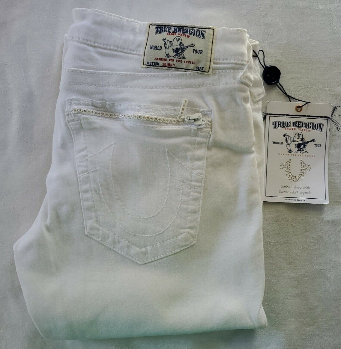 【超特価】 Optic Skinny Religion True NWT White Crystal Swarovski Jeans パンツ