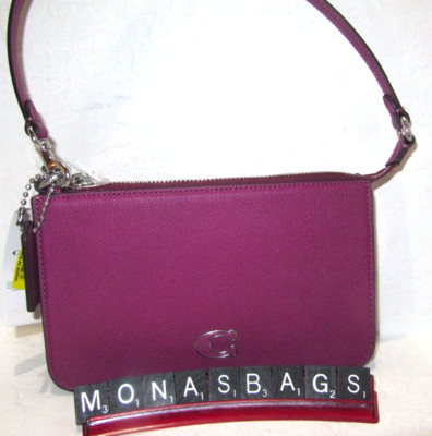 Coach New CJ797 Deep Plum Cross Grain Leather Pouch Shoulder Bag NWT $195