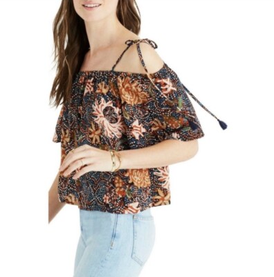 Madewell Sea Floral Cold Shoulder Silk Top S