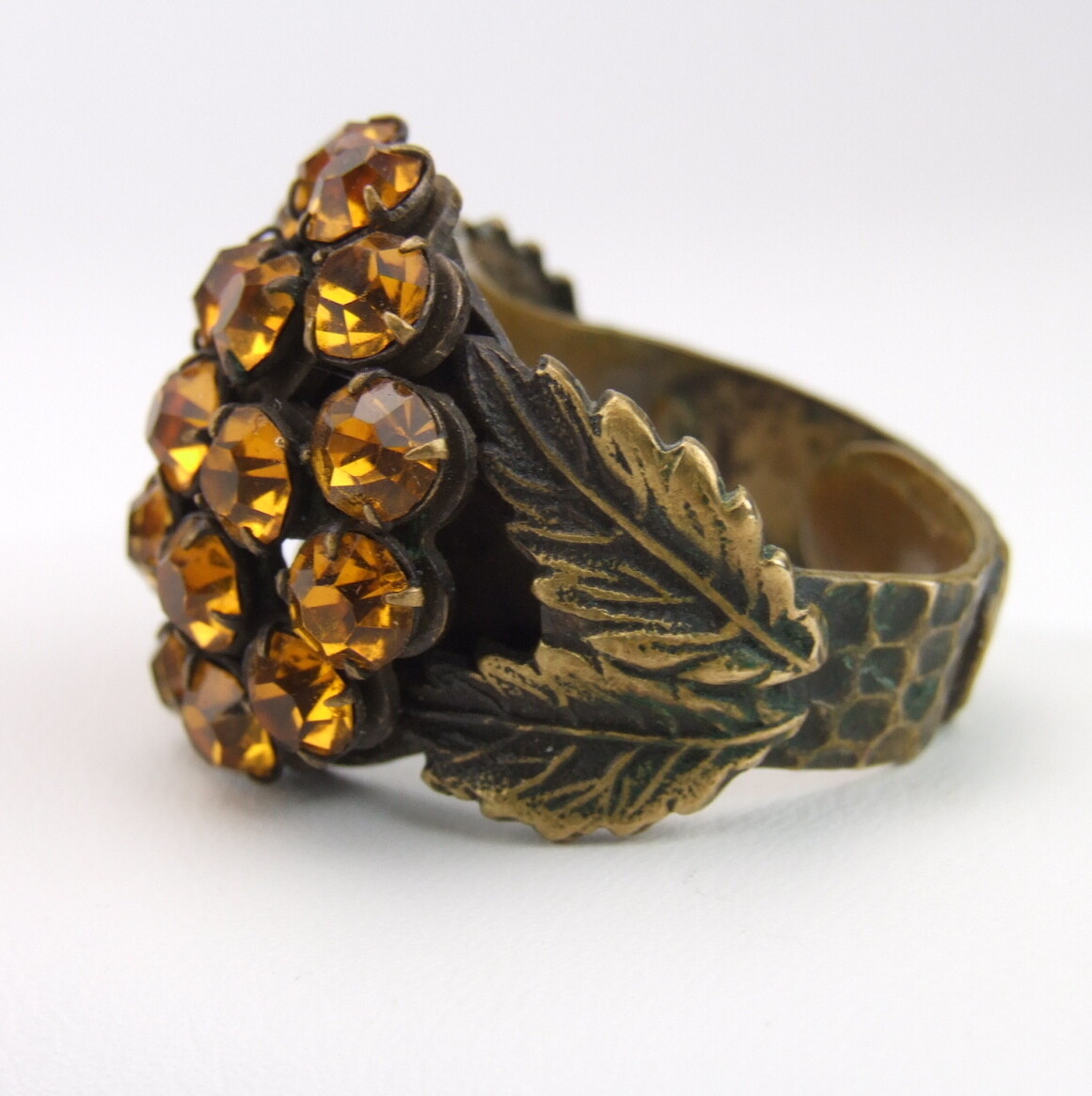 Antique Victorian Era Brass Ring Glass Stones Adjustable W26