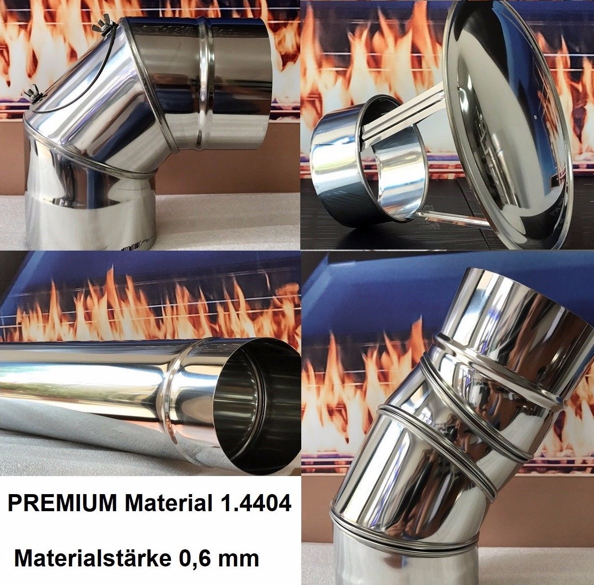 Edelstahlschornstein Sanierung Ofen Kamin Bogen Abgasrohr Abdekung Premium 0,6