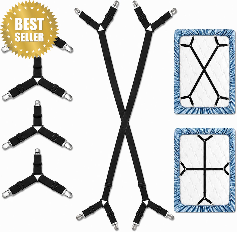 Bed Sheet Holder Straps, Black, 3-Jaw 4Pc + 4-Jaw 2Pc