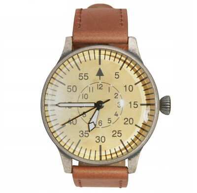 Luftwaffe WW2 Vintage Army Brown Leather Strap Quartz Watch German aviator Pilot