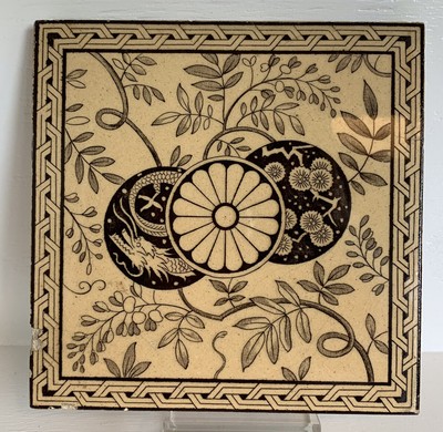 Stoke upon Trent 1880 Art Nouveau China works Green floral decoration 2 Rare antique Minton tiles