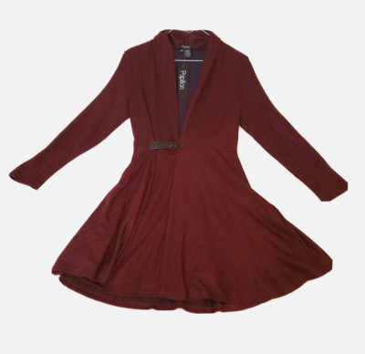 Papillon Womens Size S Burgundy Long Sleeve Front Wrap Dress Flowy Coverup NWT