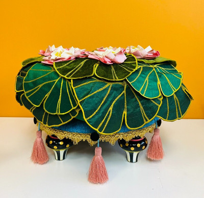 Mackenzie-Childs 225-13083 Lily Pond 12'' Tall Footstool New!