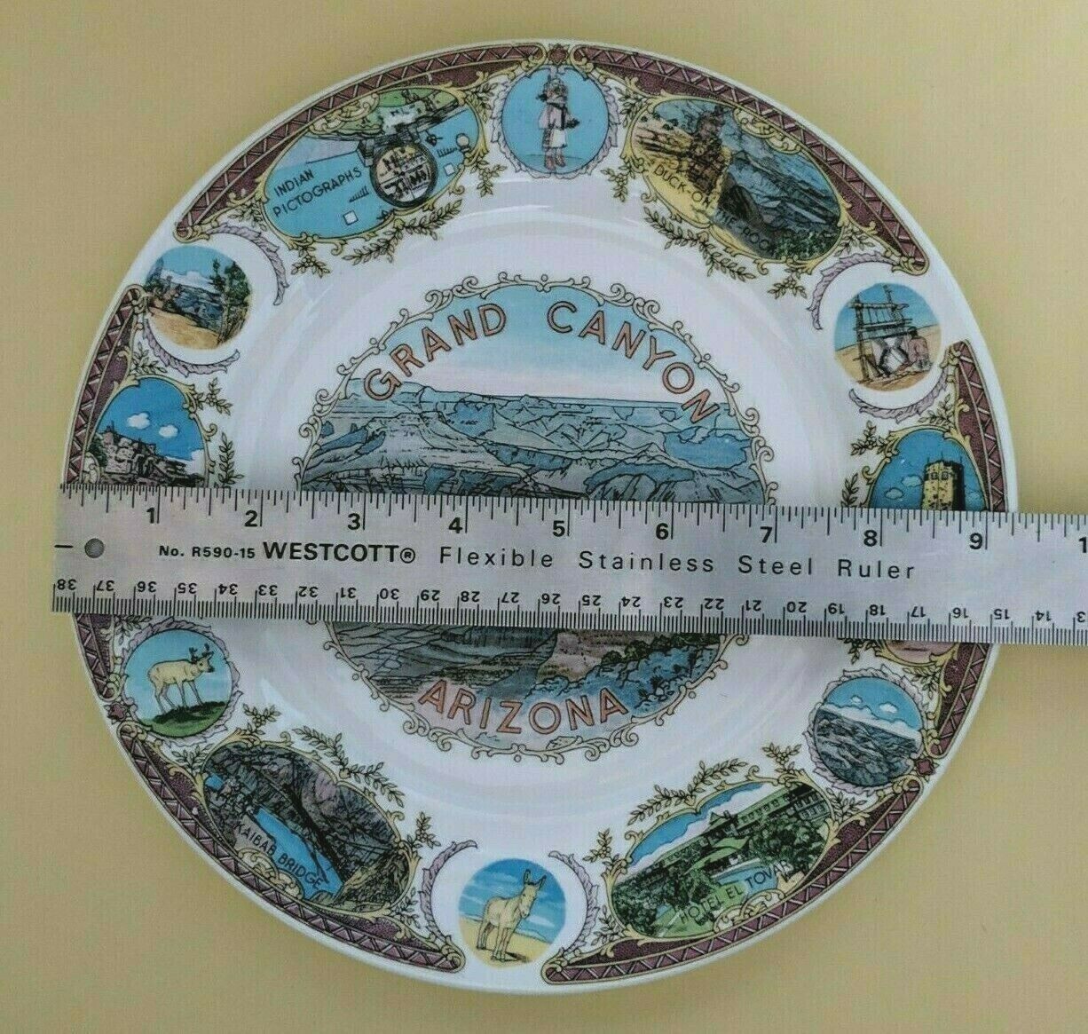 Vintage Grand Canyon Souvenir Plate With 5 Landmarks, Porcelain, 9