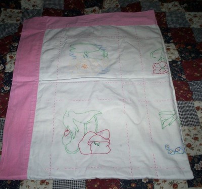 Vintage Hand Embroidered Baby Crib Quilt Throw Lap Blanket 52 by 40 with flowers