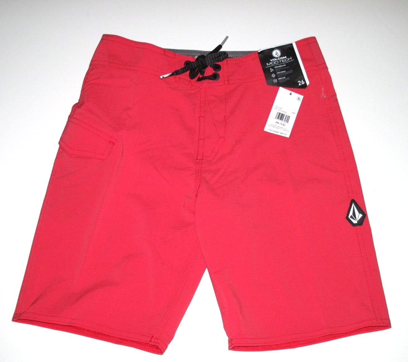 Volcom Boy's 26/12 Mod Tech Lido Solid Board Shorts Red